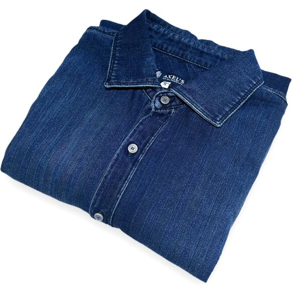 Axel's Premium Over-Dyed Denim Shirt Sz XL Faded Cotton Haringbone Made in Italy - Picture 5 of 12